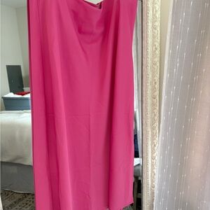 A New Day Bright Pink Midi Faux Silk Skirt